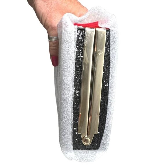 Kate Spade Womens Black Glitter Minnie Mouse Polka Dot Bow Clasp clutch Bag New - Picture 11 of 15